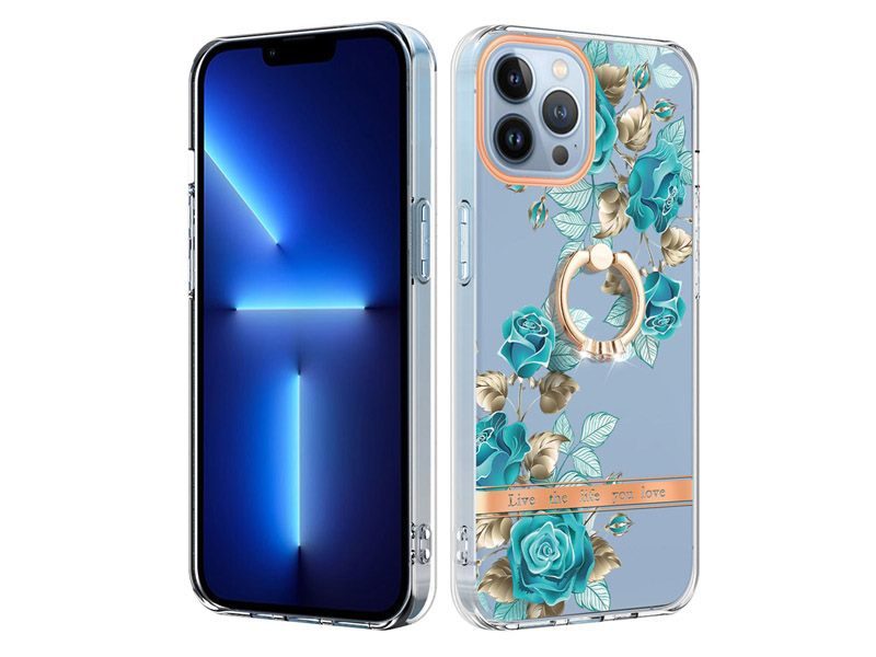 Finger Ring Kickstand Case Cover for iPhone 14 Pro Flower Carousel 1