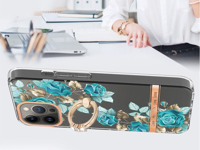 Finger Ring Kickstand Case Cover for iPhone 14 Pro Flower Carousel 2