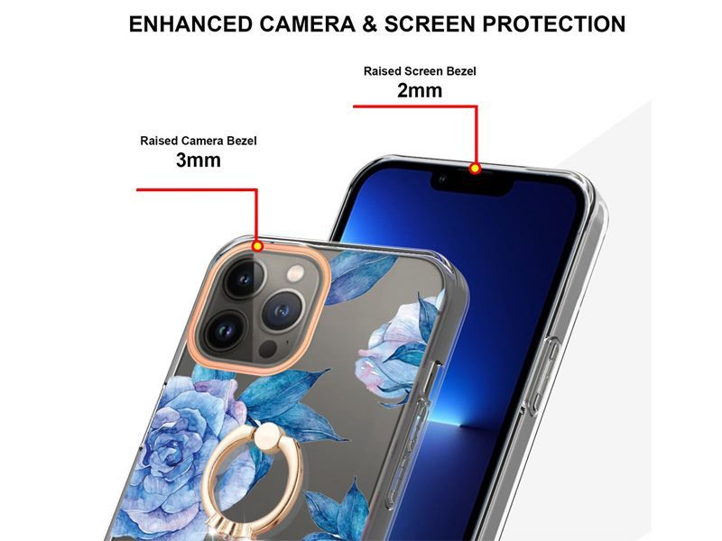 Finger Ring Kickstand Case Cover for iPhone 13 Pro Max Flower Carousel 4