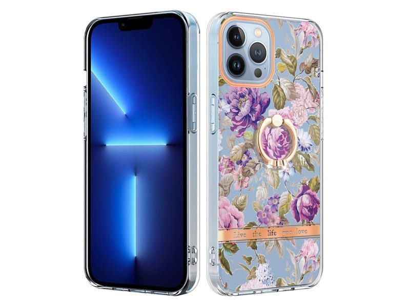 Finger Ring Kickstand Case Cover for iPhone 13 Pro Max Flower Carousel 1