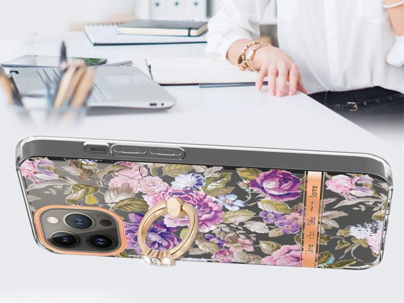 Finger Ring Kickstand Case Cover for iPhone 13 Pro Max Flower Carousel 2