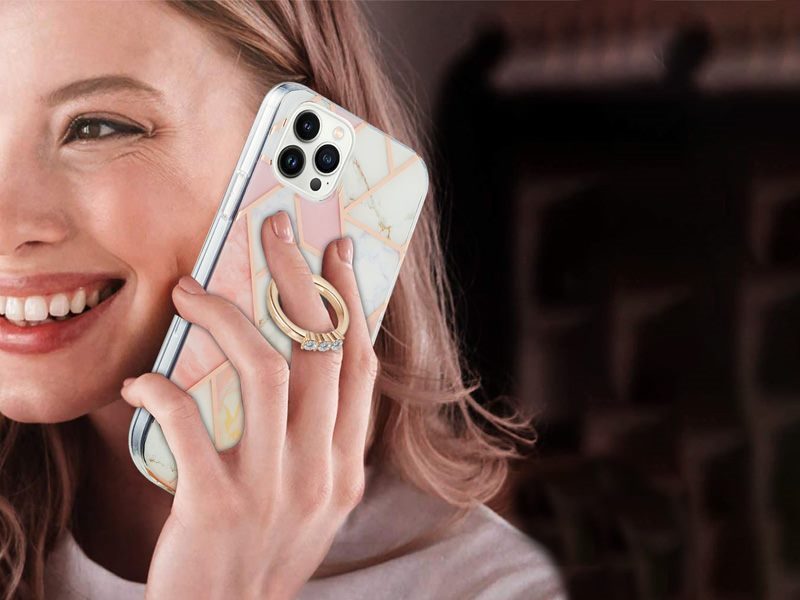 Finger Ring Kickstand Case Cover for iPhone 13 Pro Marble Carousel 2