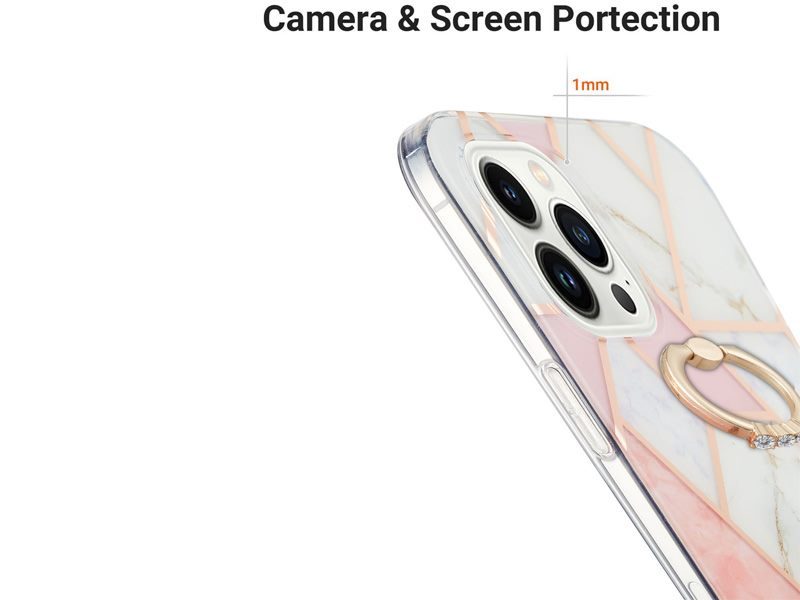 Finger Ring Kickstand Case Cover for iPhone 13 Pro Marble Carousel 4