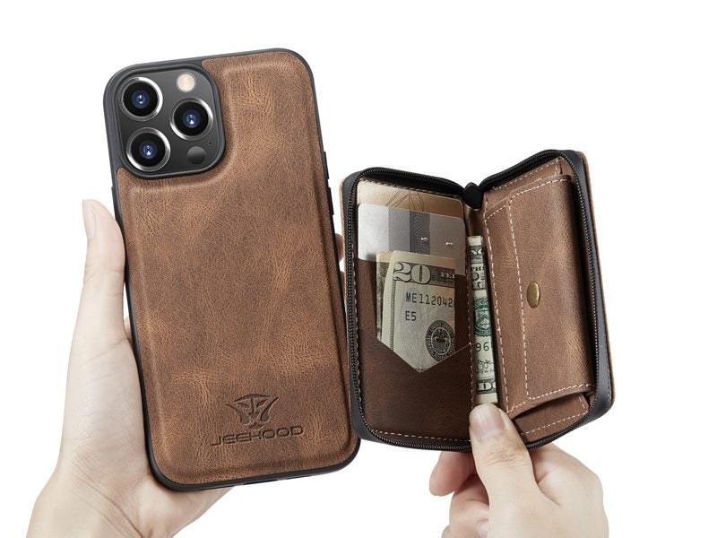 Magnetic Detachable Kickstand Wallet Case Cover for iPhone 14 Pro Max 6.7" Brown Carousel 2