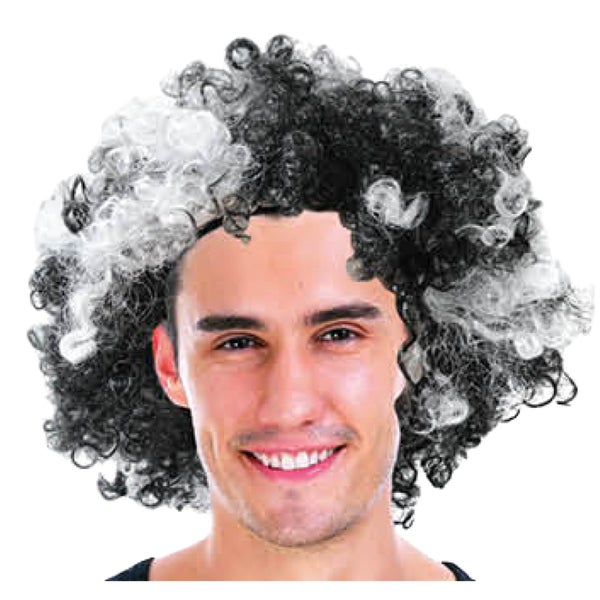 Deluxe Afro Wig Curly Hair Costume Party 70s 80s Dress Up - Black/White Carousel 1