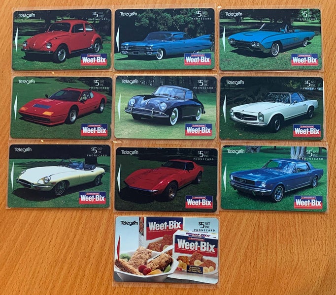 Set of 10 sleeved 1995 Sanitarium Classic Cars Phonecards. Carousel 1