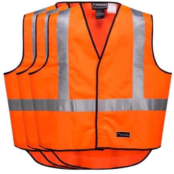 3x HUSKI Hi Vis Patrol Vest 3M Tape Safety Workwear High Visibility Bulk - Or... Carousel 1