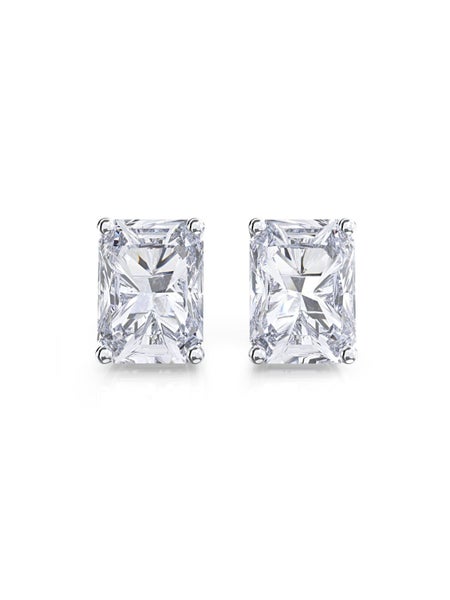 925 Sterling Silver Emerald Cut Diamond Earrings Carousel 1