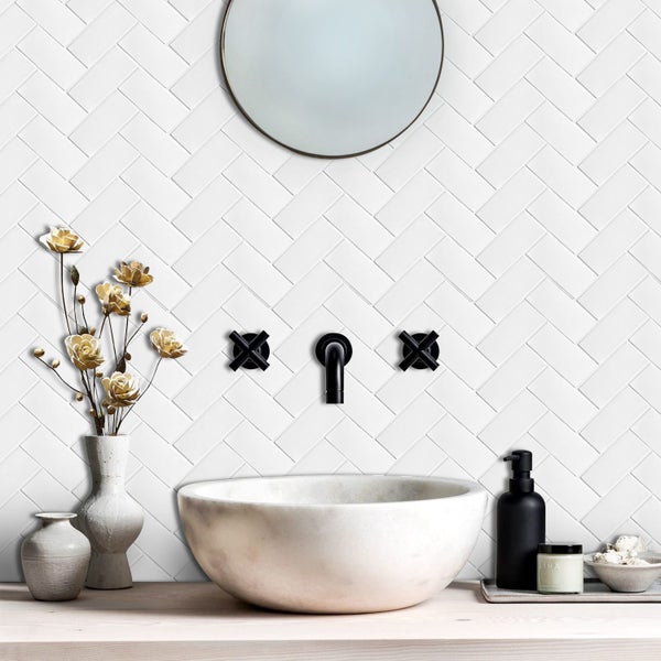 Tile Vinyl Peel n Strick Wall / Splashback White Herringbone (10 pack) Carousel 1