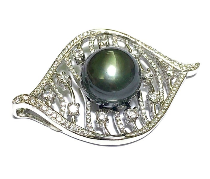 Handmade Round 12mm Peacock Grey Green Tahitian Pearl Pendant Carousel 2