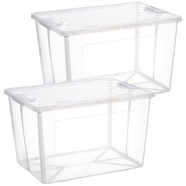 2x 37 Litre Modular Clear Foldable Storage Box with Lid Plastic Tub Collapsible Carousel 1