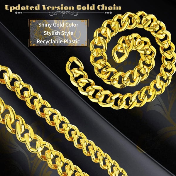 Adjustable Big Links Plastic Gold Color Chain Necklace Chunky Choker Party Co... Carousel 2