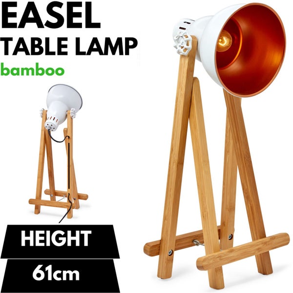 61cm Bamboo Easel Table Lamp Modern Scandi Designer Desk Light Bedroom Office Carousel 2