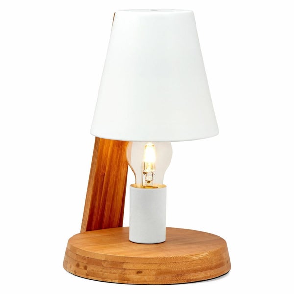 32cm Wooden Base Modern Desk Table Lamp Light Metal Shade Designer - White Carousel 1