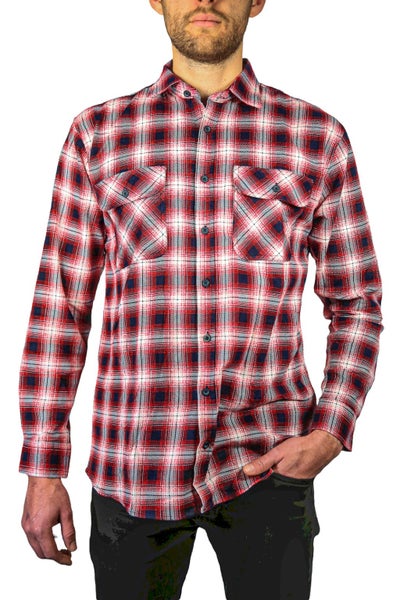 Mens 100% Cotton Flannelette Shirt Long Sleeve Check Authentic Flannel - Red/... Carousel 1