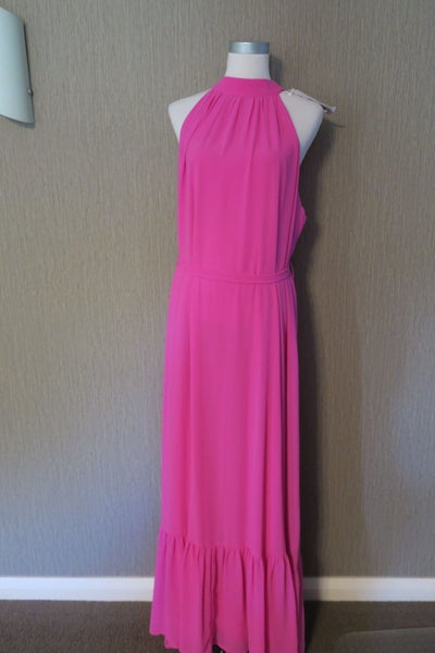 ~NEW~ Pagani *Sz 18* Chiffon Halter Floaty Maxi - Hot Pink Carousel 1