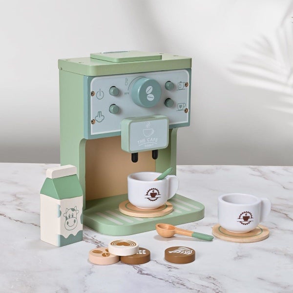 Kids Wooden Toys Toddler Pretend Play Kitchen Accessories Green Coffee Maker Carousel 2