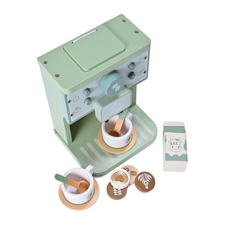 Kids Wooden Toys Toddler Pretend Play Kitchen Accessories Green Coffee Maker Carousel 6