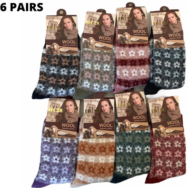 6 Pairs Womens Angora Wool Socks Extra Warm Winter Thermal Soft Carousel 8