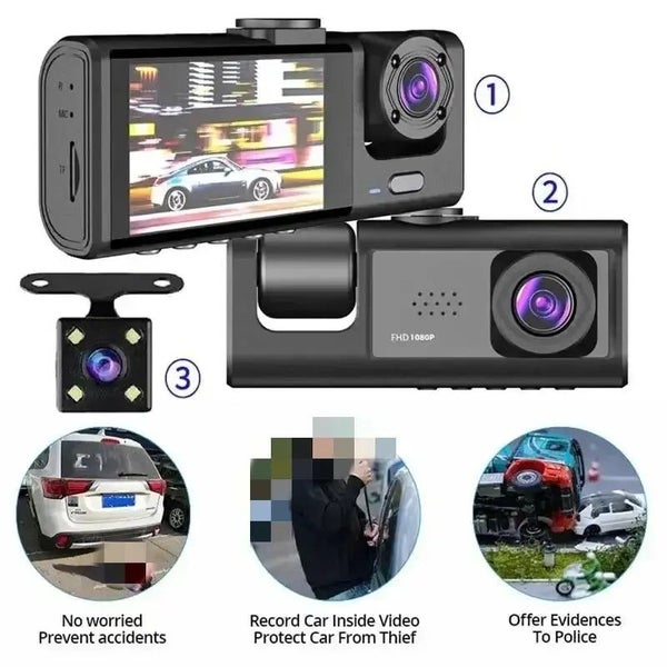 3 Channel Car DVR HD 1080P 3-Lens Inside Vehicle Dash CamThree Way Camera DVR... Carousel 2