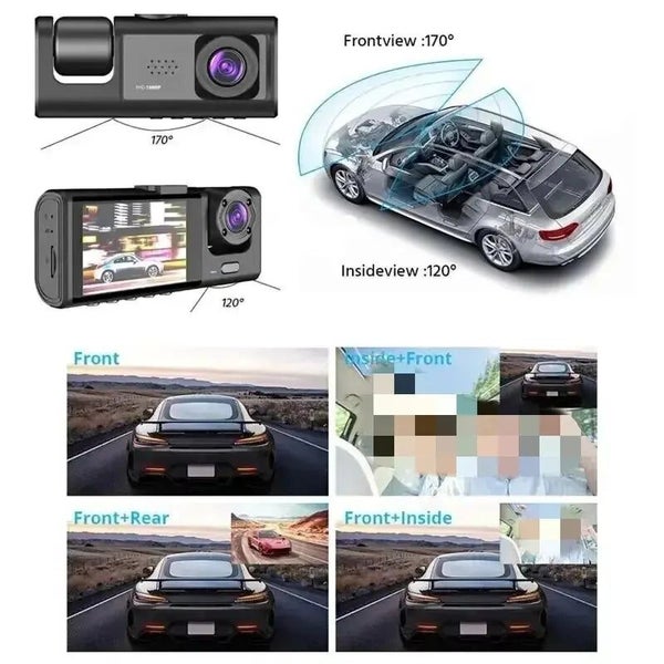 3 Channel Car DVR HD 1080P 3-Lens Inside Vehicle Dash CamThree Way Camera DVR... Carousel 7