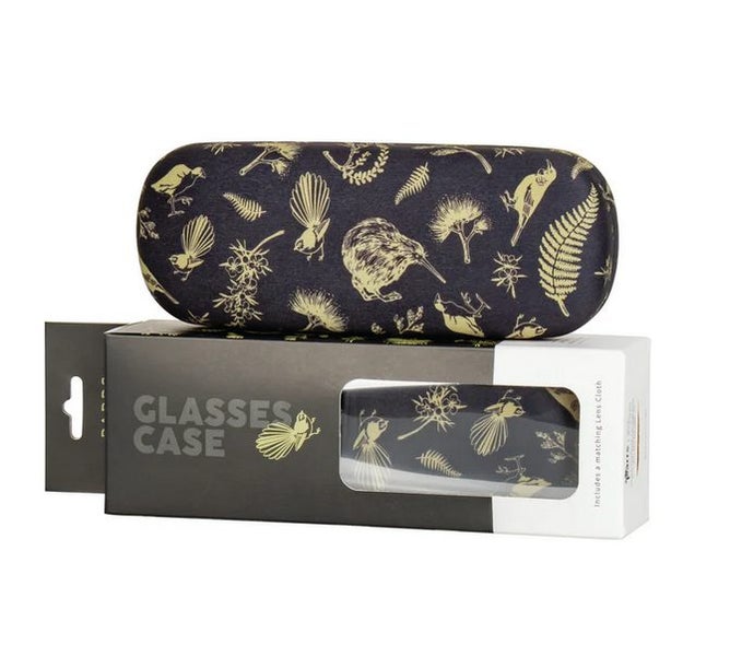 Parrs Glasses Case Black Gold Birds Carousel 1