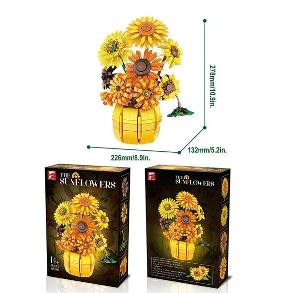 1009PCS Sunflower Building Blocks Flower Bouquet Vase Model Bricks Set Idea H... Carousel 1