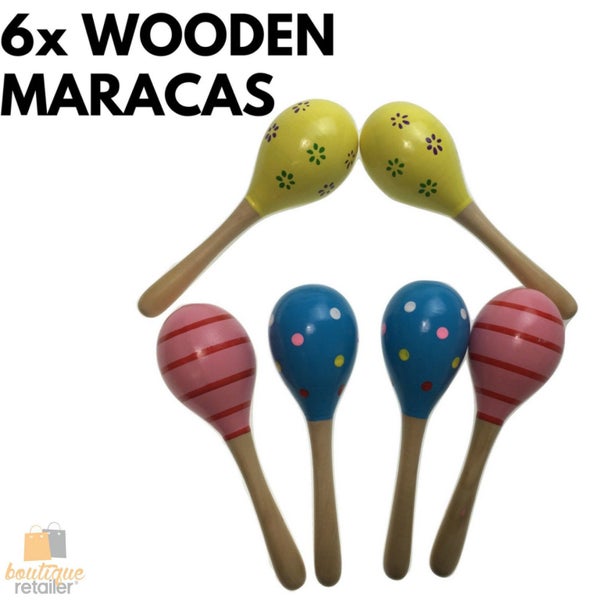6x WOODEN MARACAS Musical Egg Percussion Toy Shakers Rattles Rumba Party BULK Carousel 6