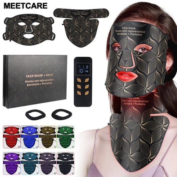 LED 8 Colors Face Mask and Neck Red Light Near Infrared Therapy Anti Aging Wr... Carousel 2