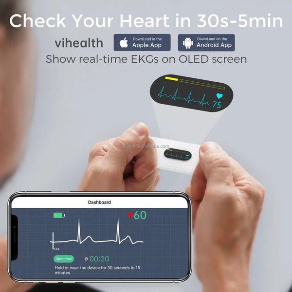 Pocket ECG Monitoring Device with OLED Screen Bluetooth EKG Monitor for Rhyth... Carousel 6
