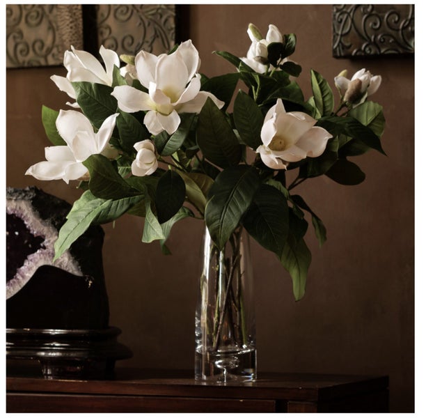 60cm Faux White Magnolia Liliflora in Glass Vase Artificial Plant Flower Tree... Carousel 2