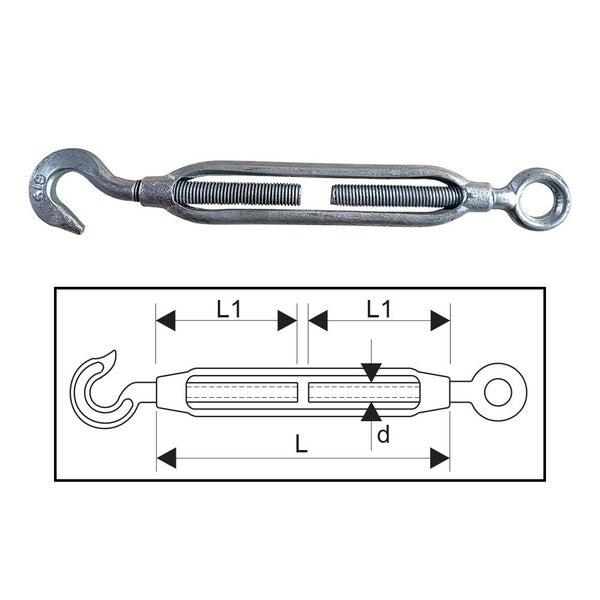 ITM Turnbuckle Galvanised Commercial-Hook & Eye-24mm Carousel 1