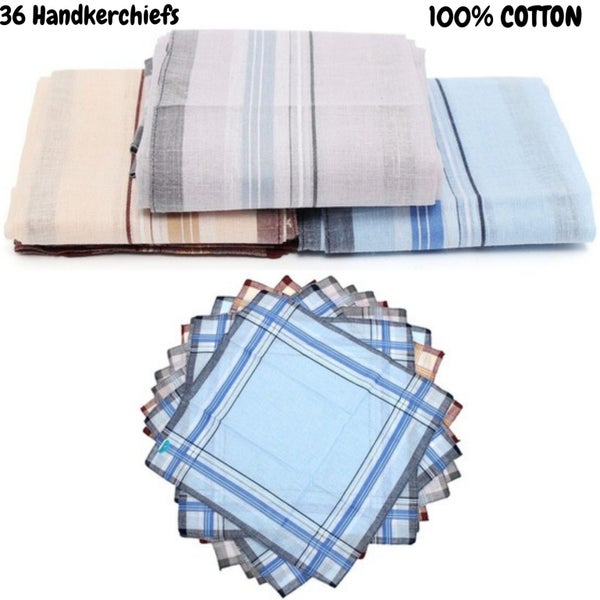 Mens HANDKERCHIEFS 100% Cotton Pocket Square Hanky Handkerchief 35x35cm - 36 ... Carousel 6