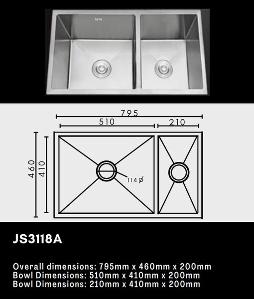 Double Bowl Stainless Steel Sink 795x460mm Carousel 2