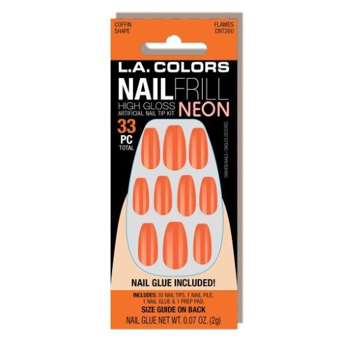Artificial Nail Tip Kit - LA Colors Nail Frill Neon w/Glue Flames (33pc) Carousel 1