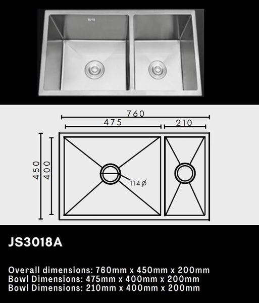 Double Bowl Stainless Steel Sink 760x450mm Carousel 2