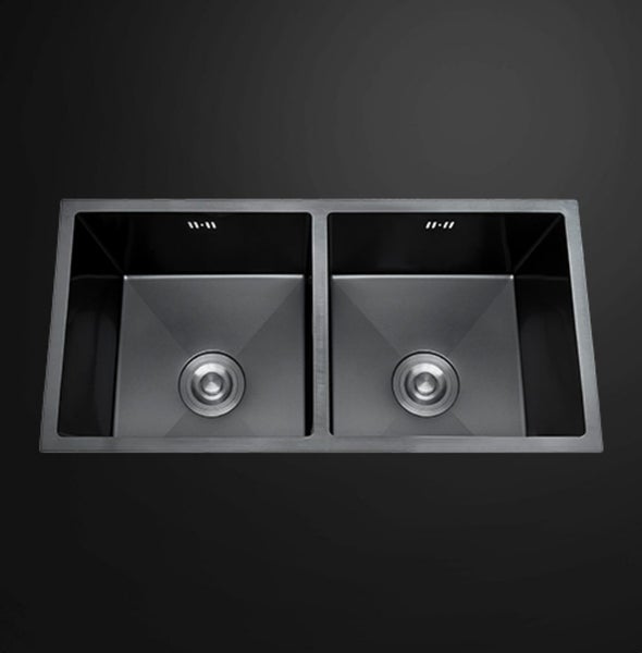 Double Bowl Stainless Steel Sink 760x450mm Dark Grey Carousel 1