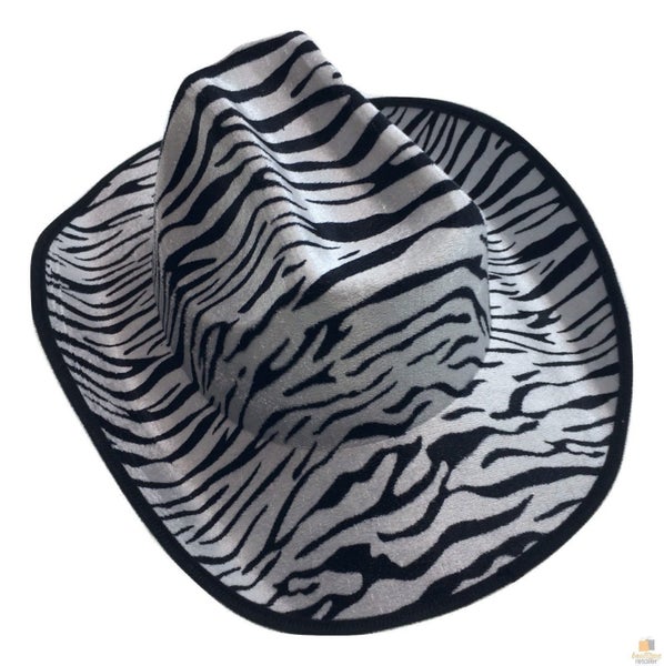 ZEBRA HAT Adult Cowboy Print Wild West Costume Party Fancy Dress Fedora Carousel 2