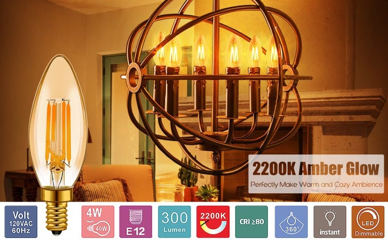 NEW Vintage Amber E14 LED Chandelier Light Bulbs Candle Light 4W Carousel 1