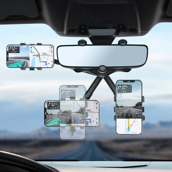 Car Phone Holder 360 Rotatable Multifunctional Rearview Mirror Universal Mount Carousel 1