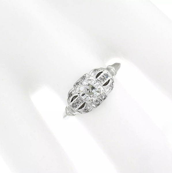 Antique Art Deco Platinum 0.62ctw Old Euro Diamond Engagement or Promise Ring Carousel 2