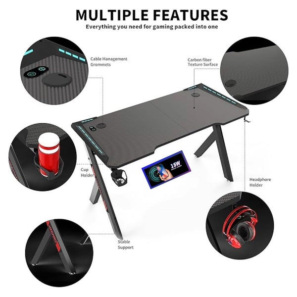 RGB Gaming Desk with Wireless Charger Carousel 2
