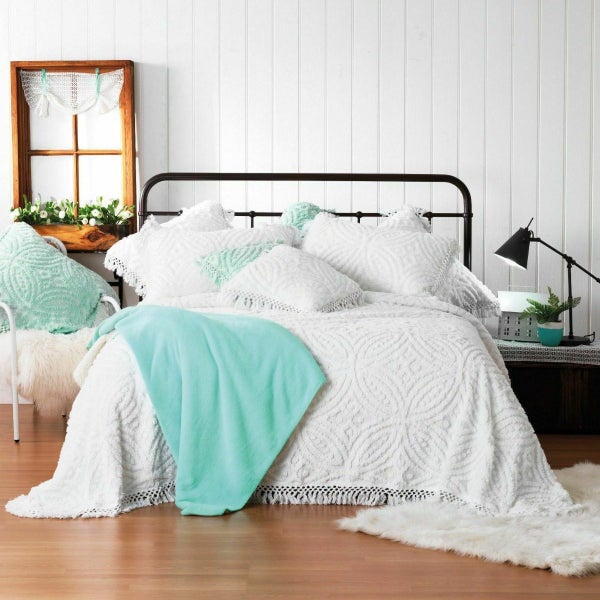 Bianca Kalia Soft Cotton Chenille Bedspread Set White Carousel 1