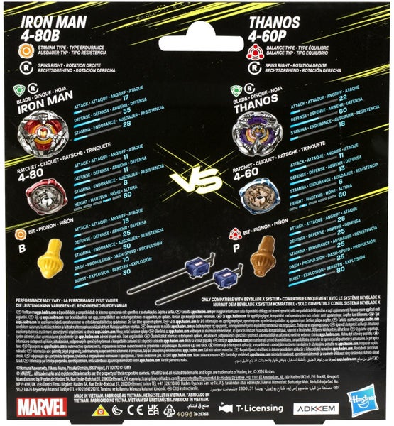 Beyblade X: Marvel Collab Pack - Iron Man 4-80B vs. Thanos 4-60B Carousel 4