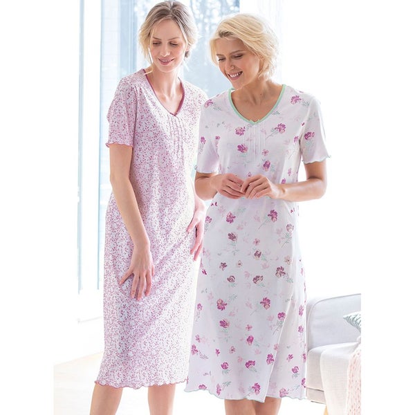 2 Pack Floral Nighties - 100% Cotton Jersey - Size 12 - Mint/Rose629327241972511128
