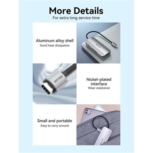 Vention TOJHB USB-C to HDMI/USB 3.0x3/SD/TF/PD Docking Station Gray 0.15M Carousel 8