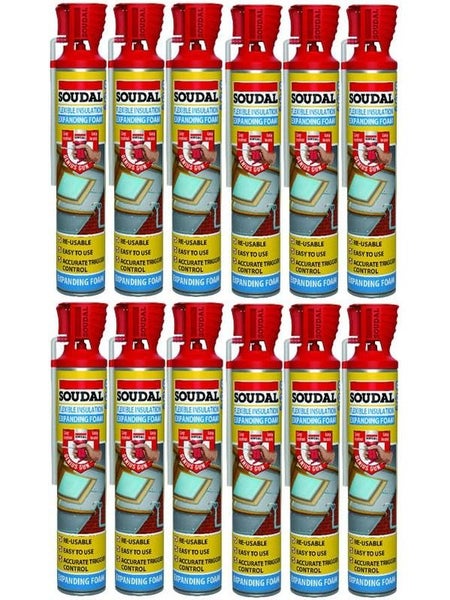 12 x Soudal Gun Grade Flexible Insulation Foam Blue 750ml Carousel 1