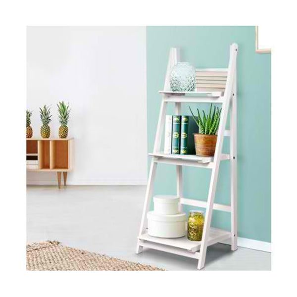 Display Shelf 3 Tier Wooden Ladder Storage Book Shelves Rack White Carousel 3