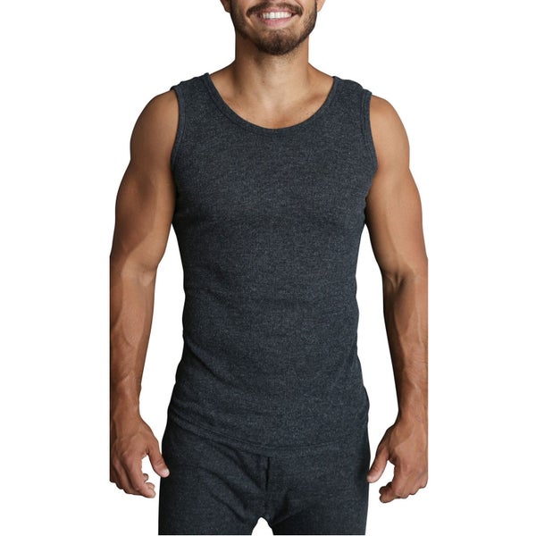 Mens THERMAL Merino Wool Blend Singlet Top Sleeveless Warm Underwear - Black Carousel 1