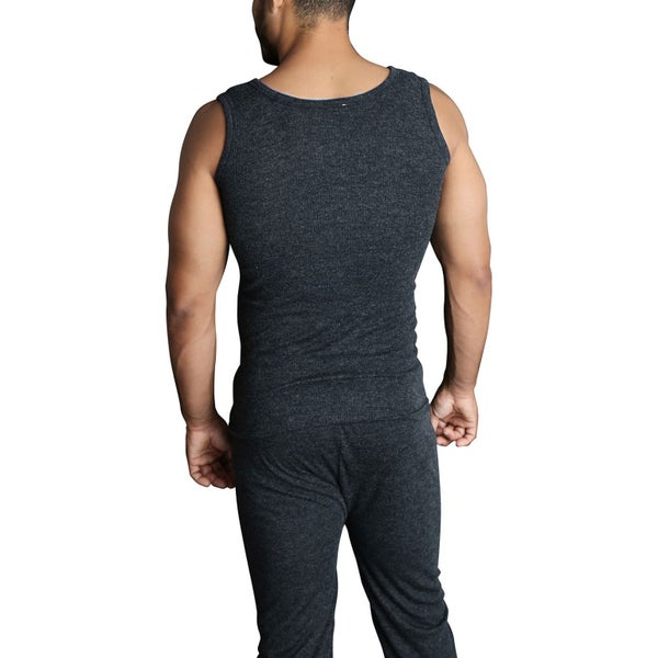 Mens THERMAL Merino Wool Blend Singlet Top Sleeveless Warm Underwear - Black Carousel 3